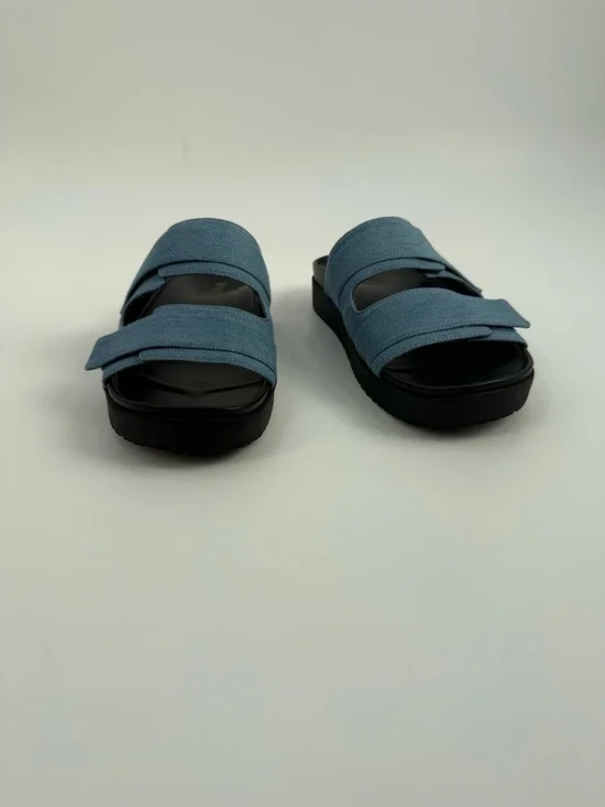 Vionic Riviera Platform Blue Denim Double Strap Slide Sandals Adjustable Velcro - Picture 12 of 15